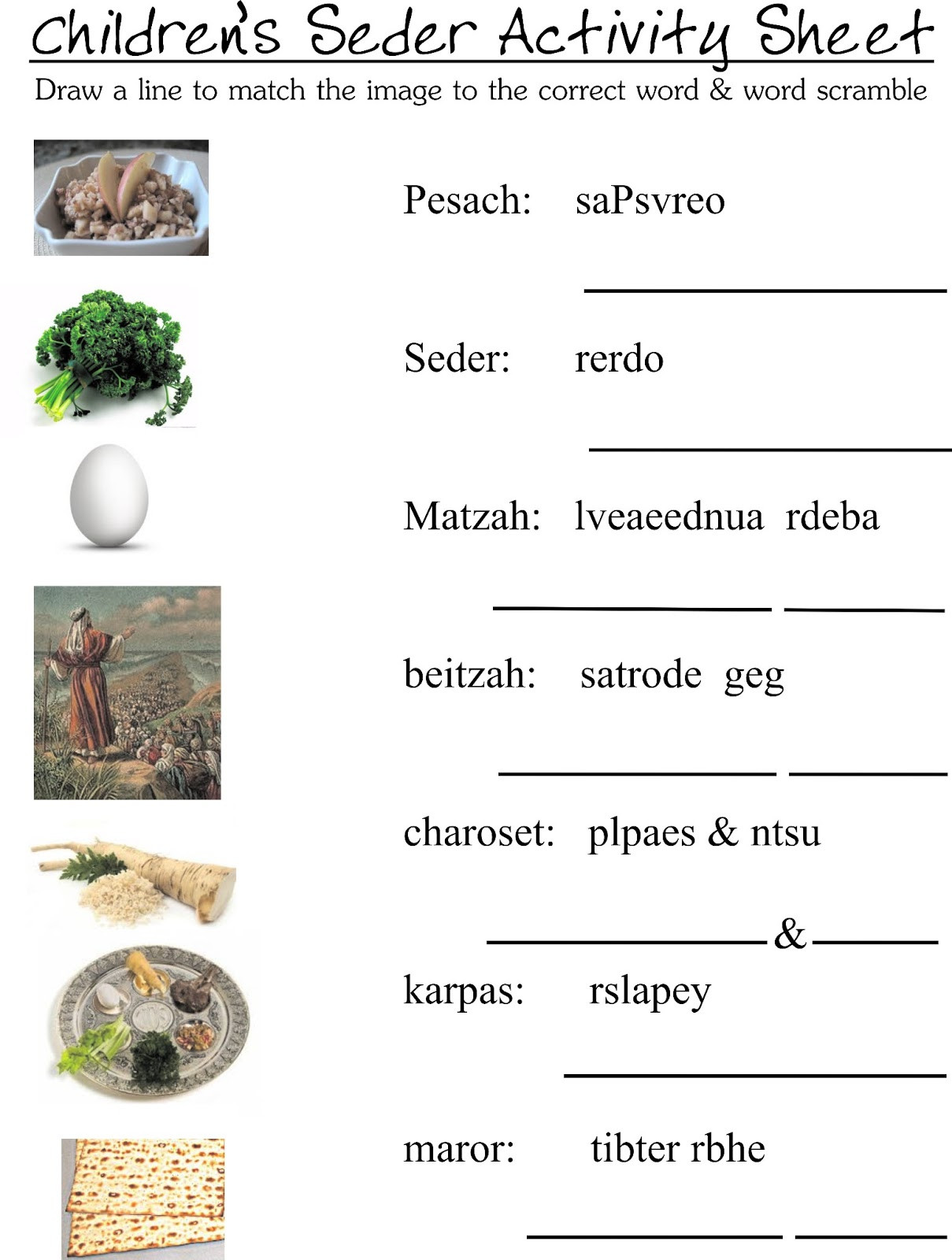 Passover Activities
 Sublime Living Children s Seder Meal Activity Sheet