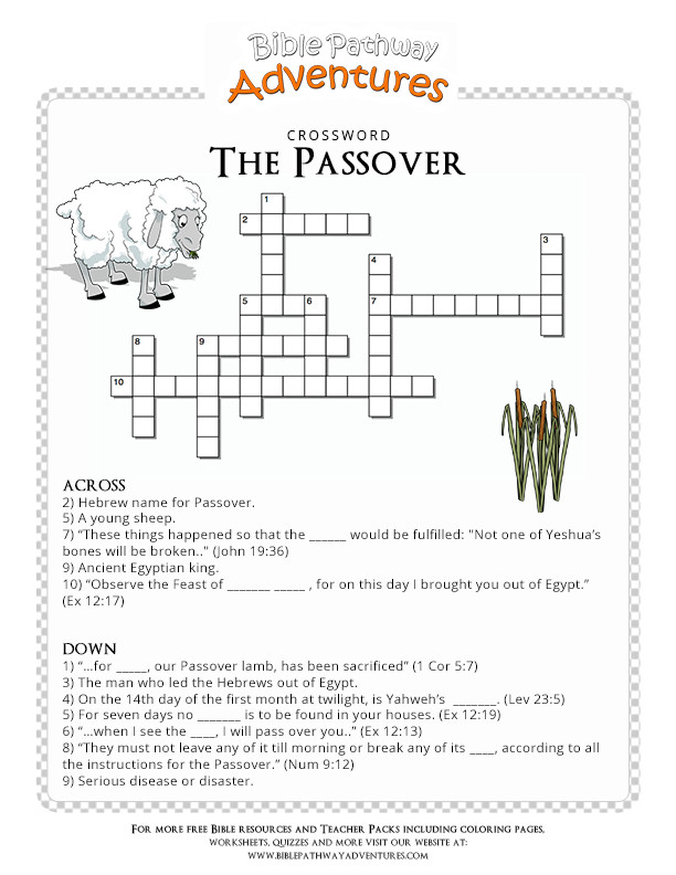 Passover Activities For Sunday School
 Bible Crossword Puzzle The Passover