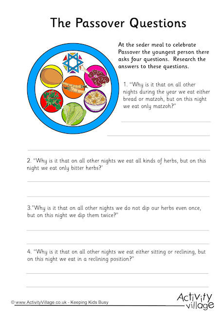 Passover Activities
 Passover Questions Worksheet