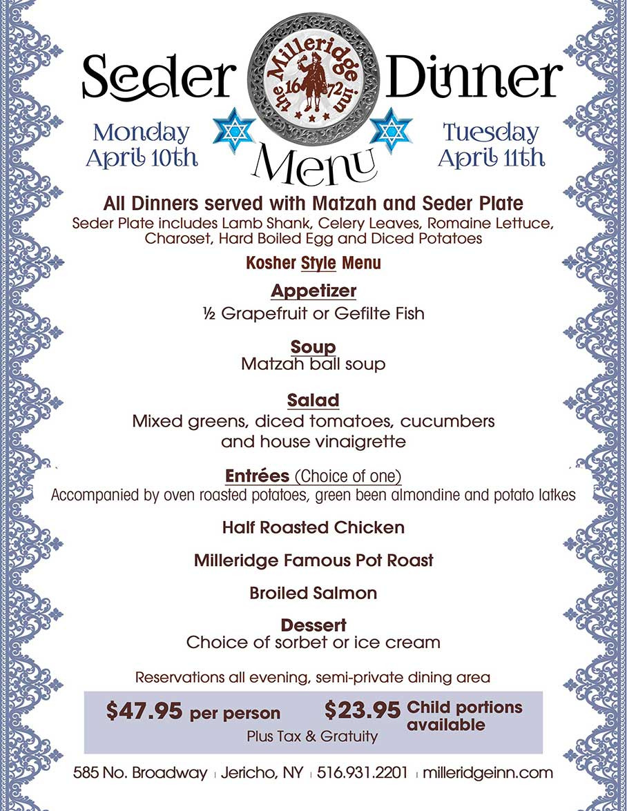 Passover Dinner Menu
 Long Island Weddings Anniversaries Baptisms munions