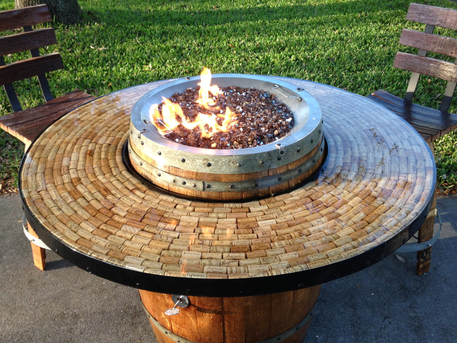 Patio Table With Firepit
 Wine Barrel Gas Fire Pit and Patio Table