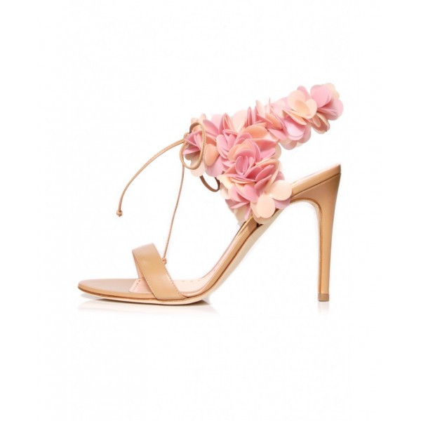 Peach Shoes For Wedding
 Peach Pink Floral Wedding Shoes Stiletto Heel Sandals for