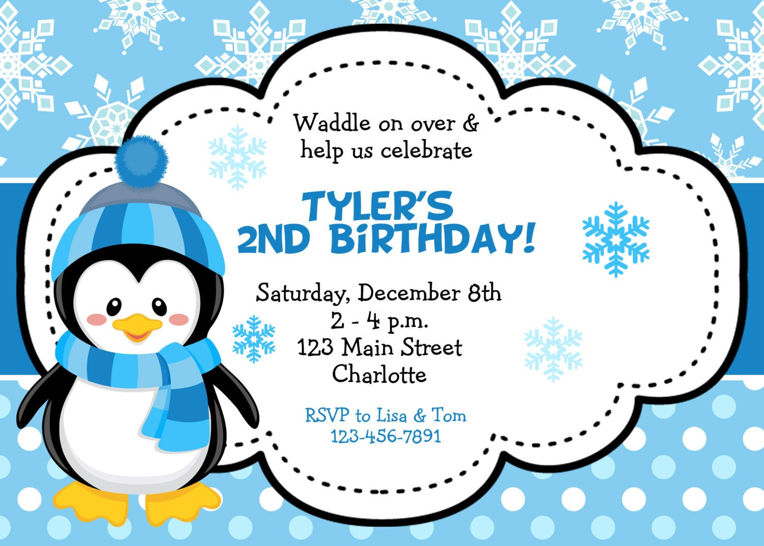 Penguin Birthday Invitations
 Penguin birthday party invitation winter birthday