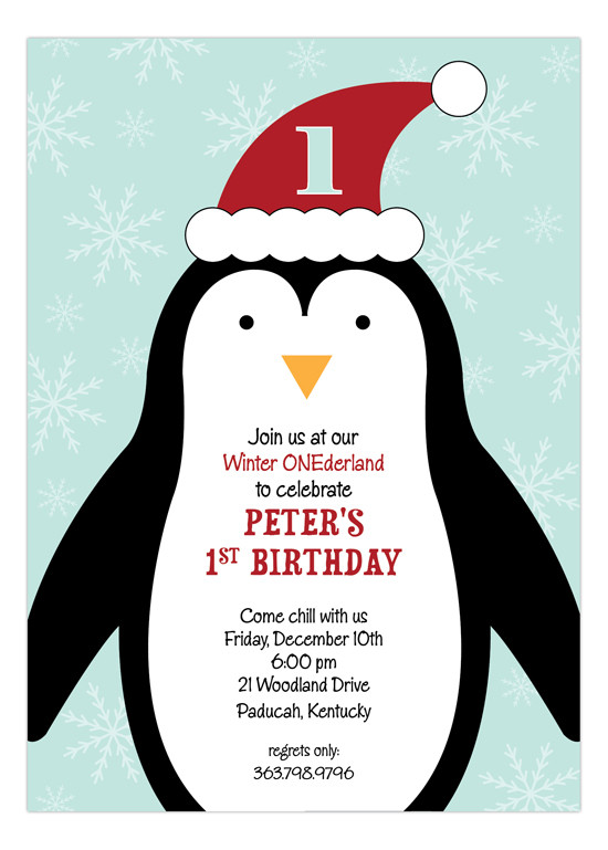 Penguin Birthday Invitations
 Penguin Winter Party 1st Birthday Invitations