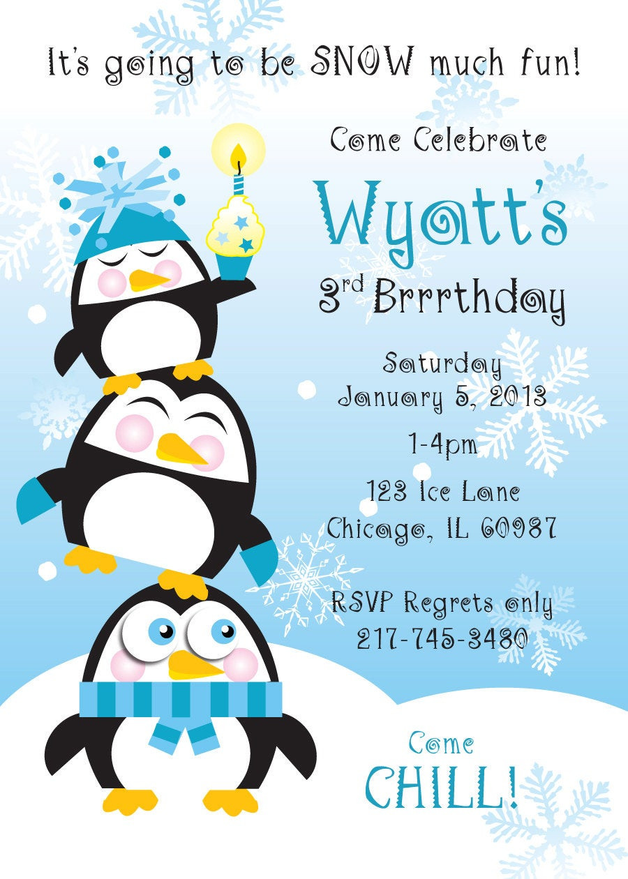Penguin Birthday Invitations
 Penguin Birthday Party Invitation for Kids
