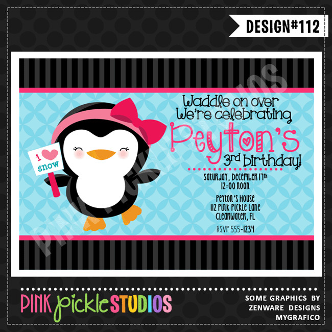 Penguin Birthday Invitations
 Penguin Personalized Party Invitation