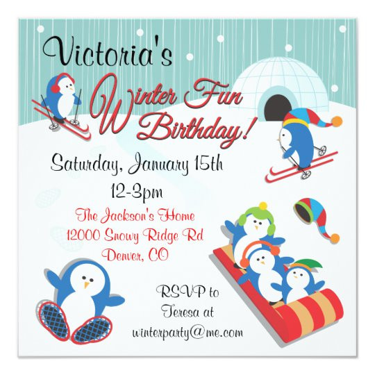 Penguin Birthday Invitations
 Penguin s Winter Fun Birthday Invitations