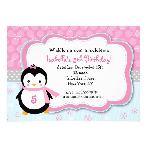 Penguin Birthday Invitations
 Penguin Winter Custom Birthday Party Invitations 5" X 7