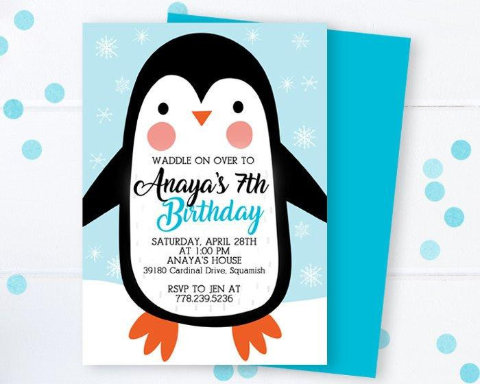 Penguin Birthday Invitations
 Penguin Birthday Invitation Winter Birthday Invite Arctic