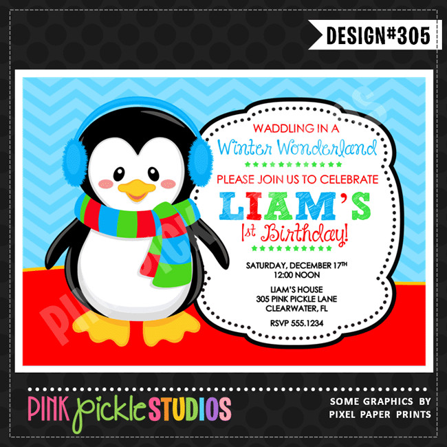 Penguin Birthday Invitations
 Chilly Penguin Personalized Party Invitation