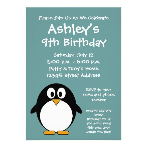 Penguin Birthday Invitations
 Cute Penguin Birthday Party Invitation 5" X 7" Invitation