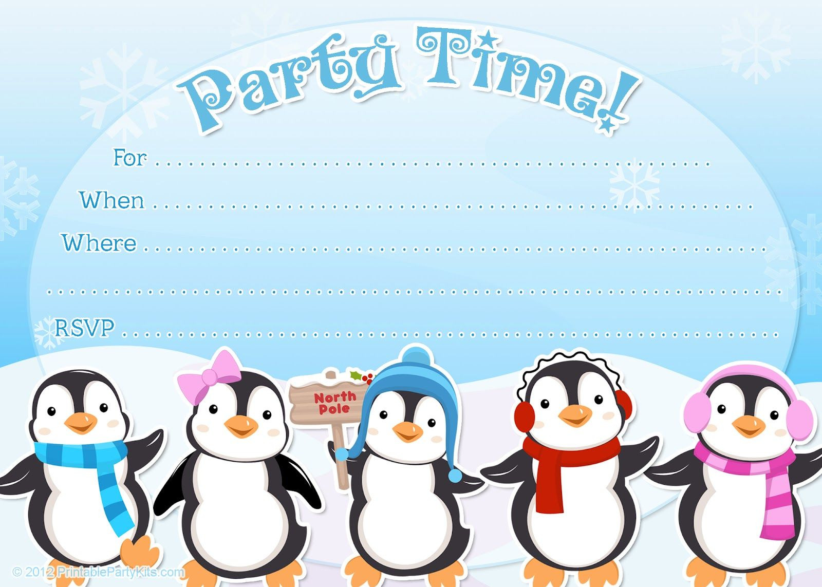 Penguin Birthday Invitations
 Free printable penguin winter or holiday invitation