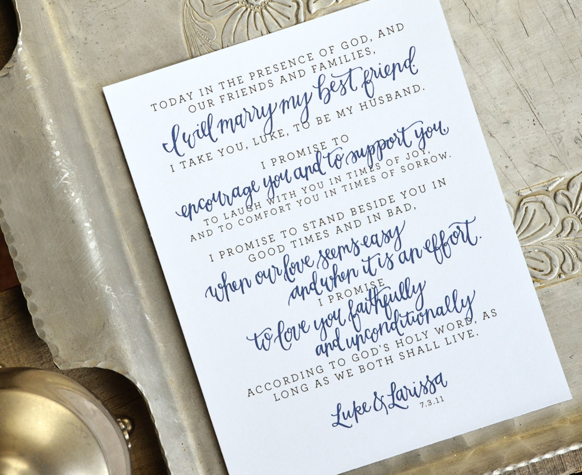 Personal Wedding Vows To Husband
 Custom Personalized Wedding Vows Lyrics Art Print or Printable