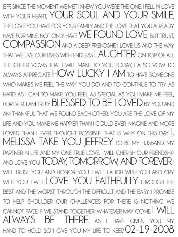 Personal Wedding Vows To Husband
 Personalized wedding vow art by Geezees Weddings