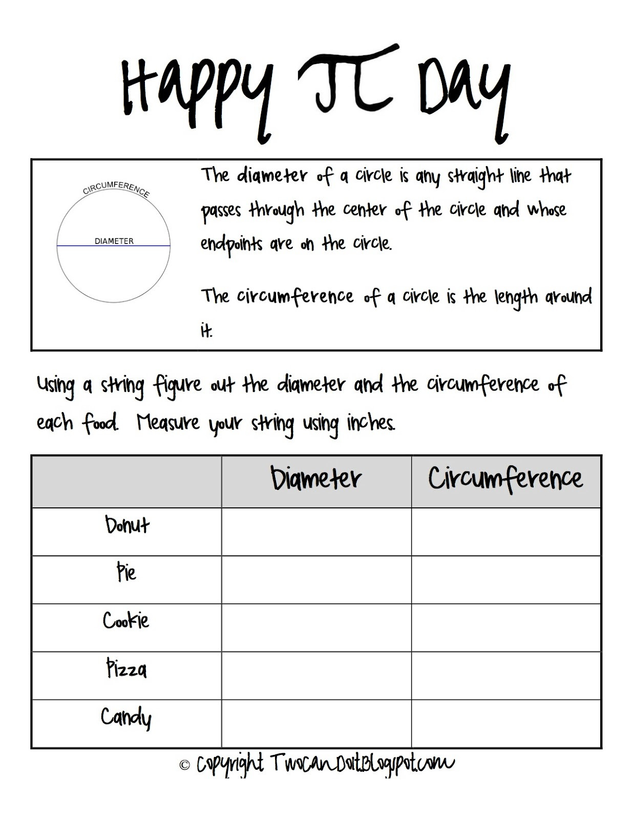 Pi Day Activities Worksheets
 Two Can Do It 3 14 Pi Day