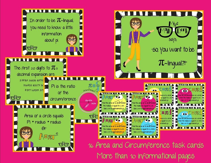 Pi Day Poster Ideas
 Pi day area and circumference task cards and posters