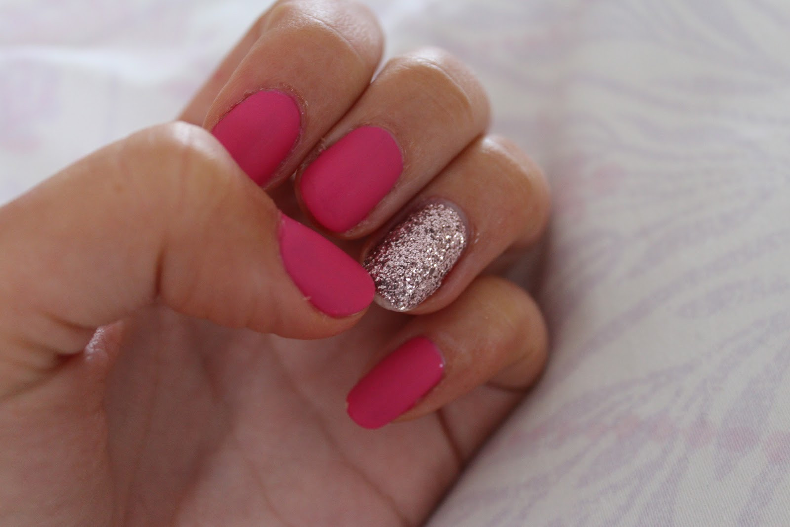 Pink And Glitter Nail Designs
 Cover Shoot Nail Art Matte Pink and Glitter