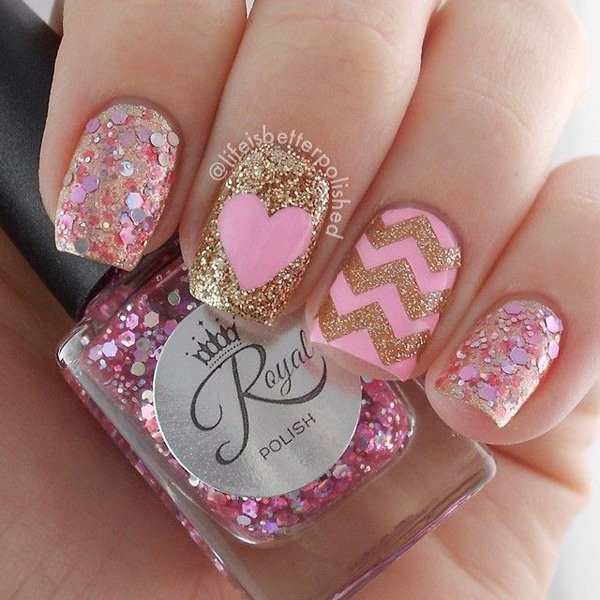 Pink And Gold Glitter Nails
 Short acrylic nails designs ideas photos