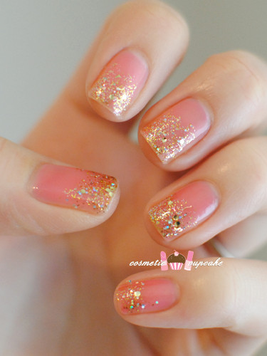 Pink And Gold Glitter Nails
 Cosmetic Cupcake Pink and gold glitter gra nt manicure