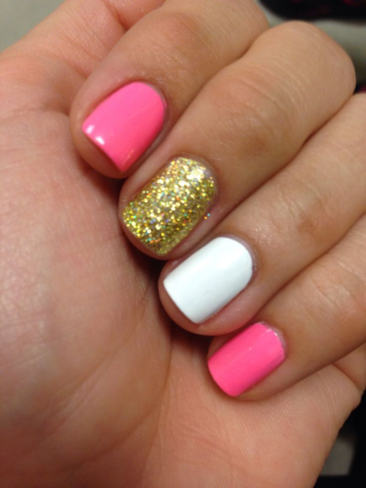 Pink And Gold Glitter Nails
 Pink gold glitter nails