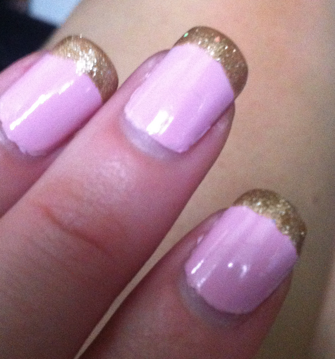 Pink And Gold Glitter Nails
 Nenta s Frivolity Baby Pink Nails with Gold Glitter Tips
