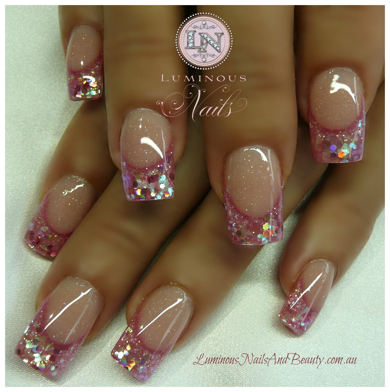 Pink And Gold Glitter Nails
 Luminous Nails December 2012