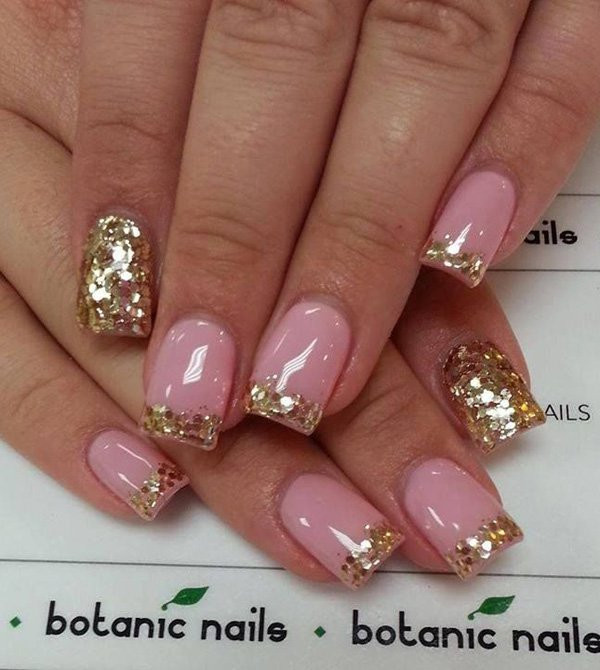 Pink And Gold Glitter Nails
 50 Most Beautiful Glitter French Tip Nail Art Design Ideas