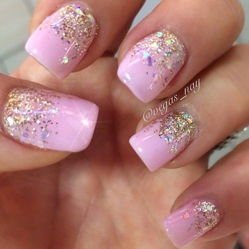 Pink And Gold Glitter Nails
 princess nails nails in 2019