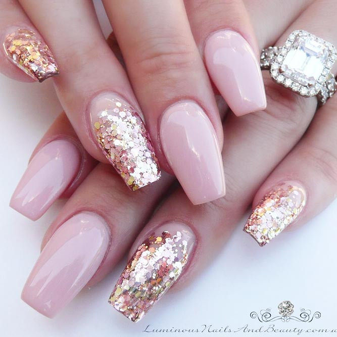 Pink And Gold Glitter Nails
 21 Pink Nails Designs to Look Romantic and Girly crazyforus