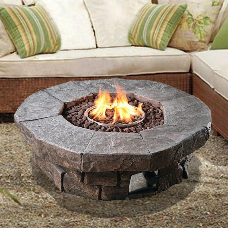 Portable Gas Firepit
 Peaktop – Outdoor Round Stone Look Propane Gas Fire Pit