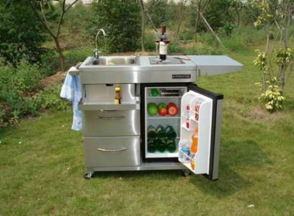 Portable Outdoor Kitchen
 Outdoor Kitchen Cart with Mini Refrigerator and Also