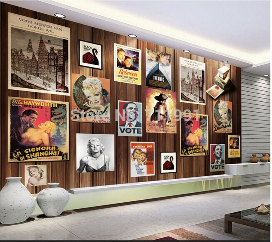 Posters For Bedroom Walls
 Custom wood vintage movie poster Wallcoverings for living