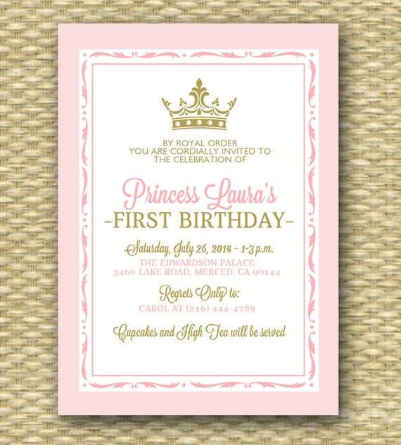 Princess 1st Birthday Invitations
 Pink and Gold Princess First Birthday Invitation Royal Baby
