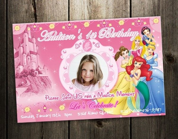 Princess 1st Birthday Invitations
 DISNEY PRINCESS BIRTHDAY PARTY INVITATION CUSTOM INVITES