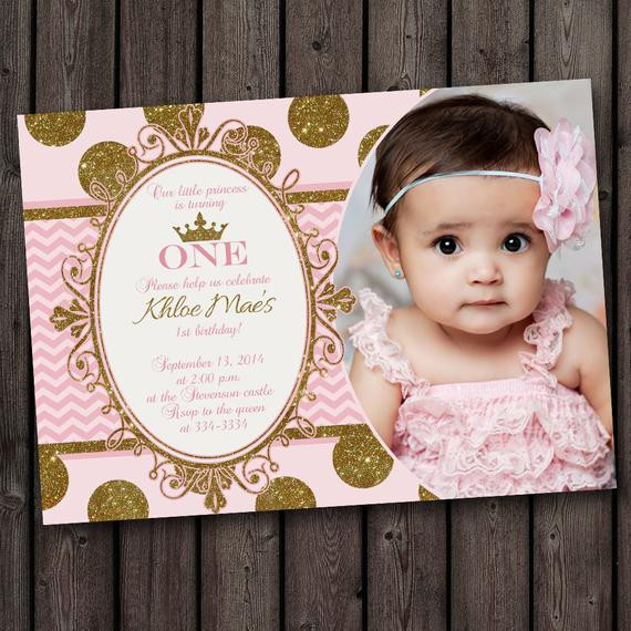 Princess 1st Birthday Invitations
 first birthday pink and gold invitation princess invitation