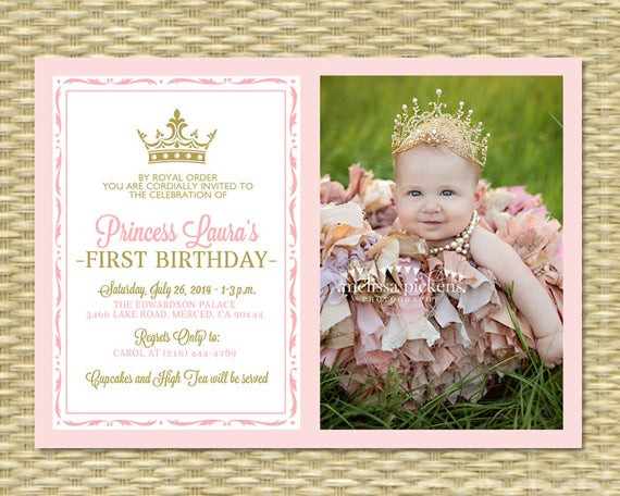 Princess 1st Birthday Invitations
 Pink and Gold Princess First Birthday Invitation Card