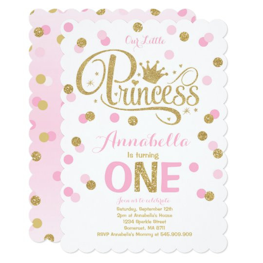 Princess 1st Birthday Invitations
 Princess 1st Birthday Invitation Pink Gold Invite