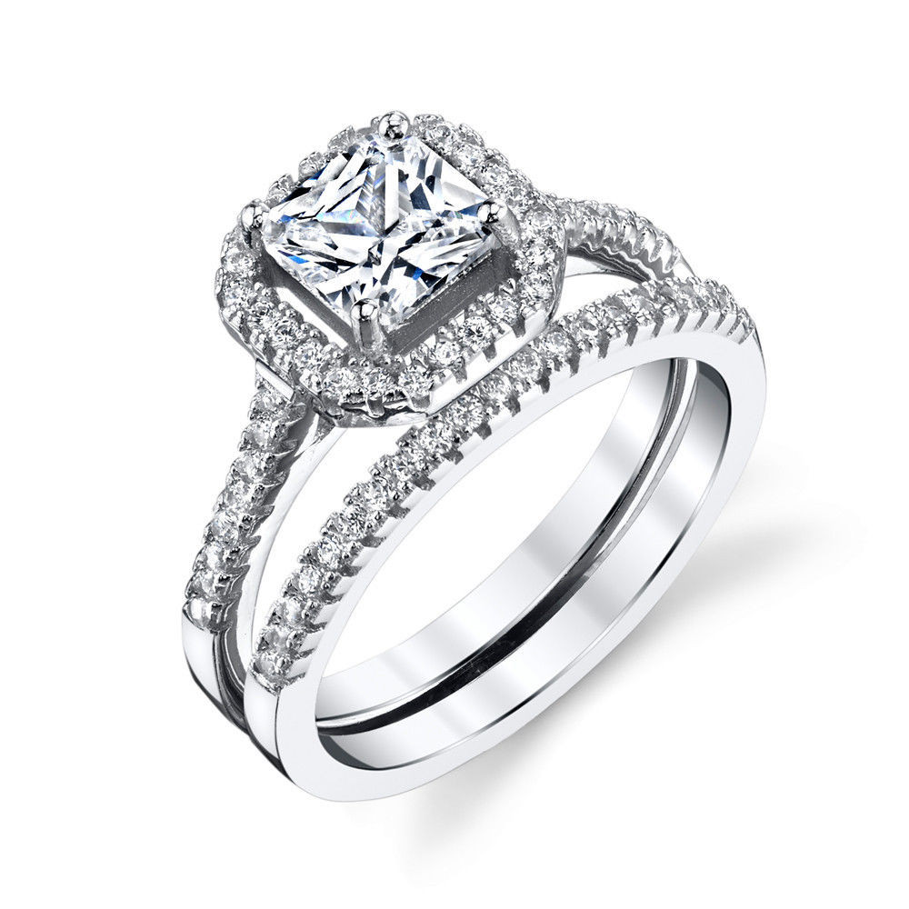 Princess Cut Wedding Rings
 Sterling Silver Princess Cut CZ Engagement Wedding Ring