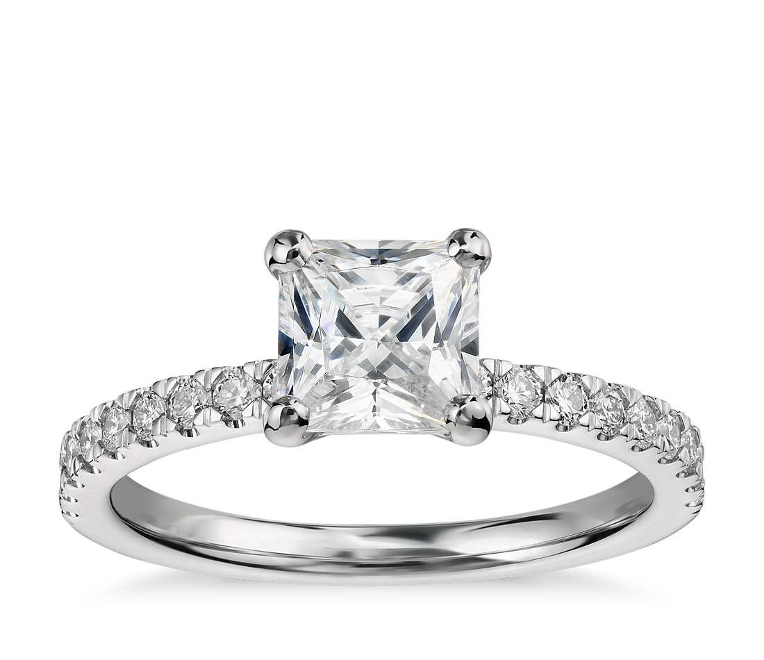 Princess Cut Wedding Rings
 1 Carat Preset Princess Cut Petite Pavé Diamond Engagement