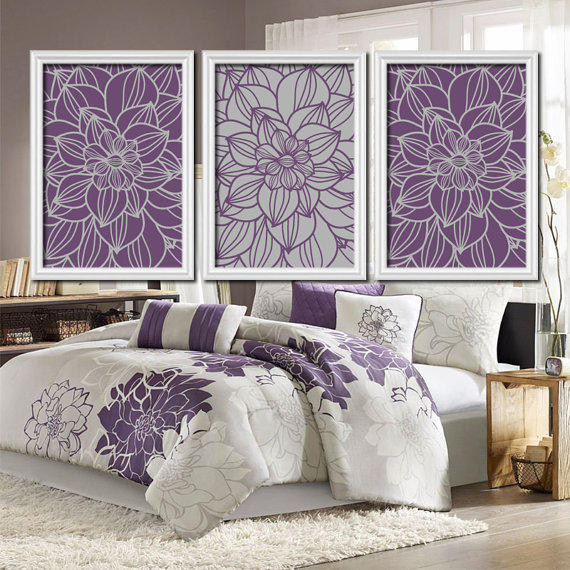 Purple Wall Decor For Bedrooms
 Purple Gray Bedroom Wall Art Bathroom from TRM Design