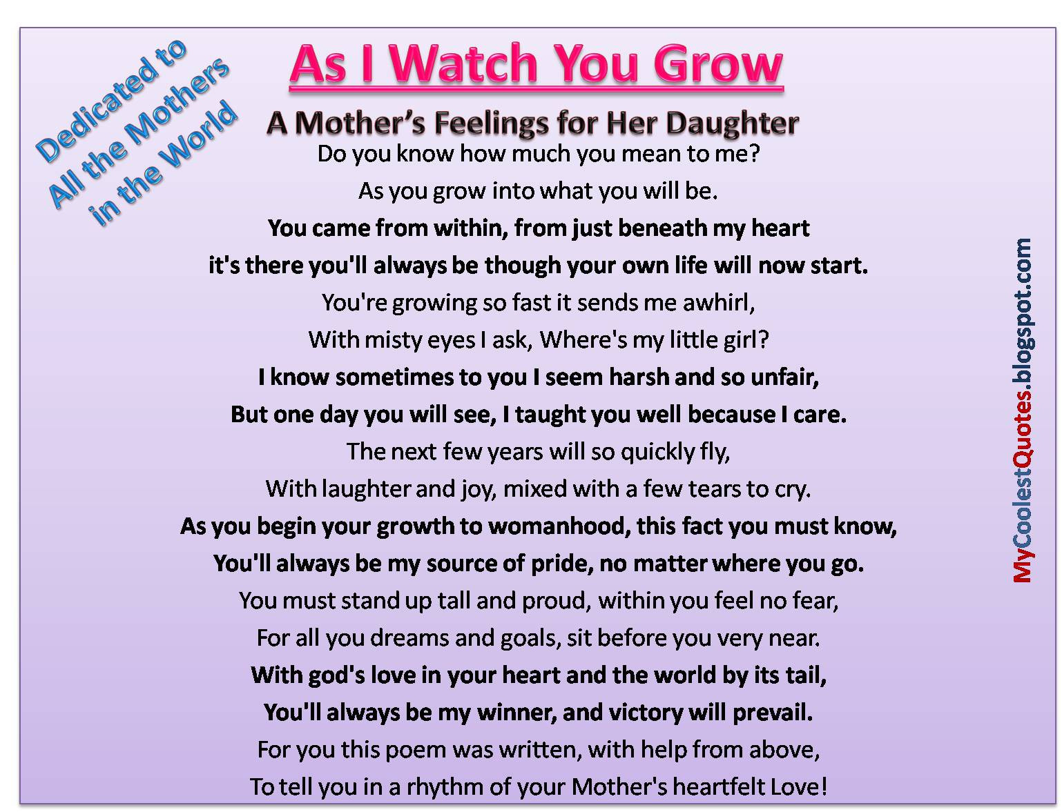 Quotes About Mothers Daughters
 My Coolest Quotes A Mother s Feelings for Her Daughter