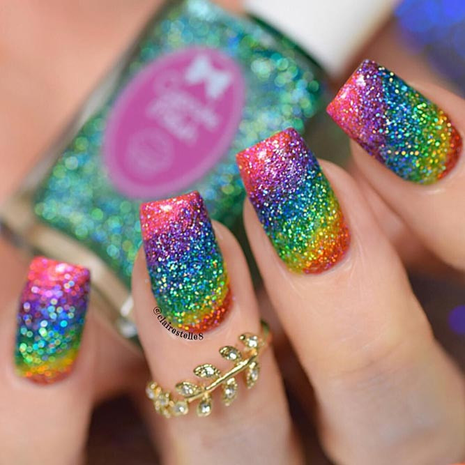 Rainbow Glitter Nails
 Over 30 Spicy Ombre Nails Transitions To Try
