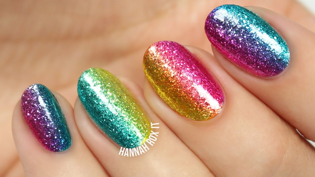 Rainbow Glitter Nails
 Easy Rainbow Glitter Nails