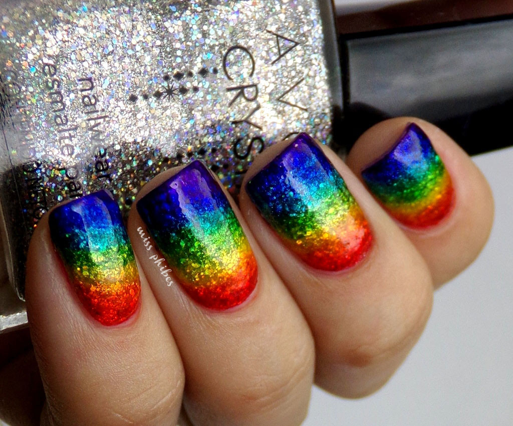 Rainbow Glitter Nails
 miss phibes Glitters Sand de Avon Nail art arco iris