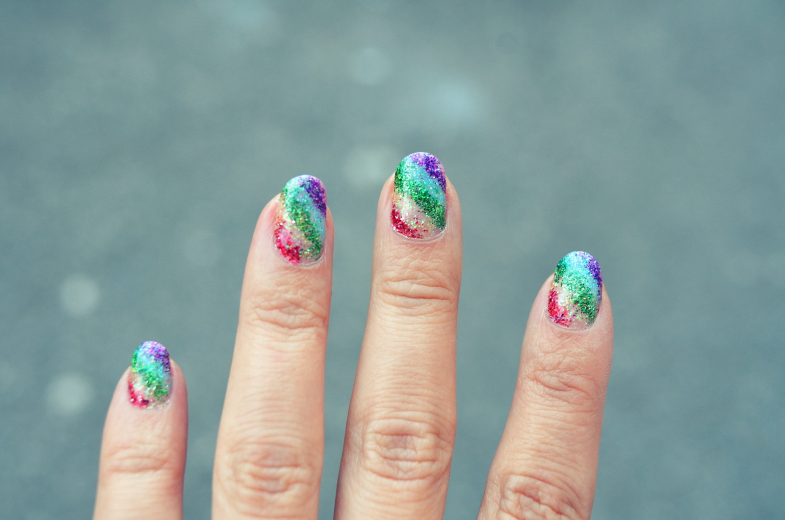 Rainbow Glitter Nails
 Mr Kate DIY diagonal glitter rainbow nails