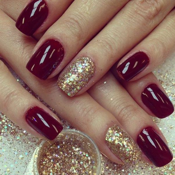 Red Nails With Gold Glitter
 16 Glamorous Glitter Nail Art Designs Pretty Designs