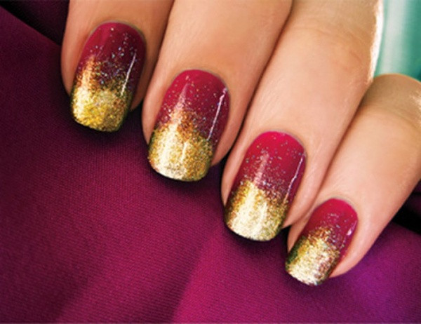 Red Nails With Gold Glitter
 52 Red And Gold Nail Art Designs For Trendy Girls