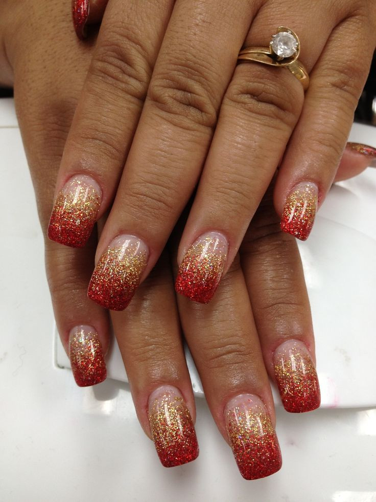 Red Nails With Gold Glitter
 The 25 best Red and gold nails ideas on Pinterest