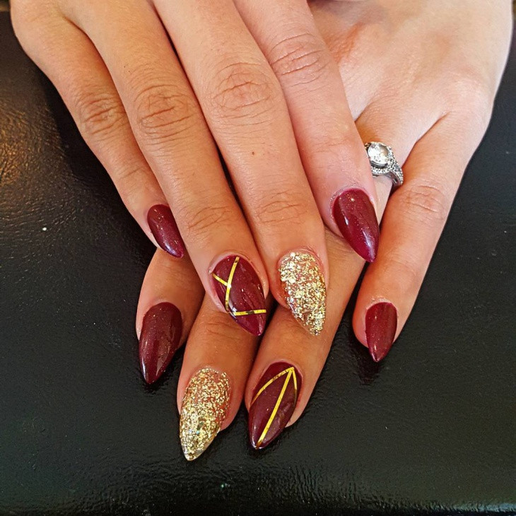 Red Nails With Gold Glitter
 20 Gold Glitter Nail Polish Designs Ideas