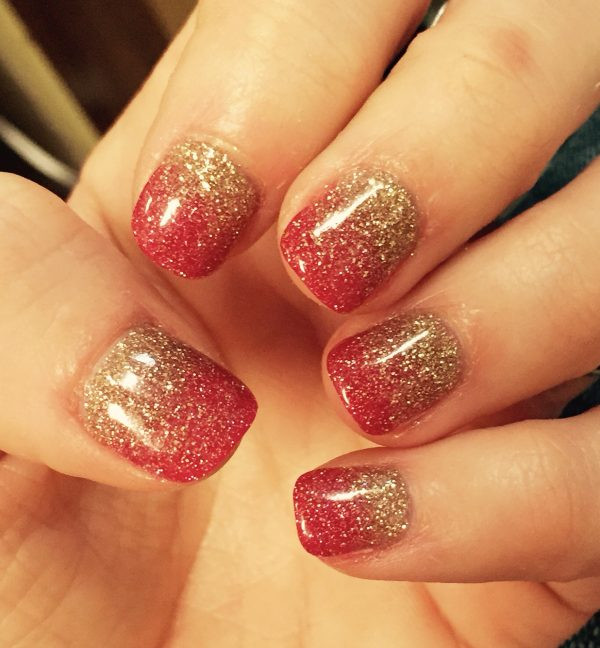 Red Nails With Gold Glitter
 Gorgeous Winter Red Nail Art Designs